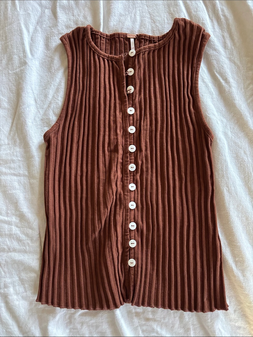 Free People Ribbed Button-Front Tank in Warm Brown